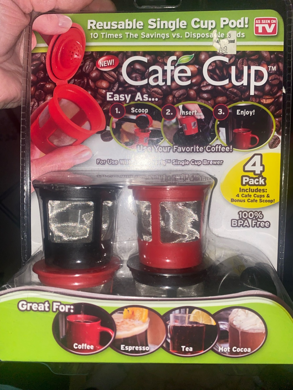 As Seen On TV Cafe Cup Reusable Single-Cup Coffee Pods - Red & Black, 4 Pack